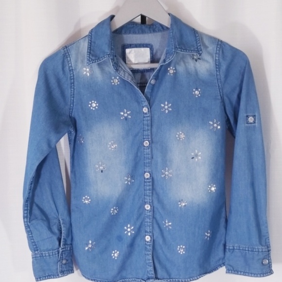 Justice blue buttons down shirt.  Size 10 - Picture 2 of 8